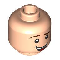 Minifig Head Woody, Dark Brown Eyebrows, Open Mouth, Nervous Smile / Lopsided Smile