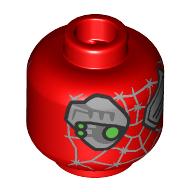 Minifig Head Petra Parker, Silver Eye, Cyborg Eye with Green Light, Spider Webbings with Barbs