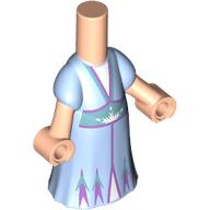 Microdoll Body Long Dress Bright Light Blue with Sand Green Belt, Lavender Trim print