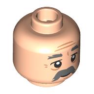 Minifig Head Grandpa Joe, Dark Bluish Grey Eyebrows, Moustache, Nougat Wrinkles, Tired / Happy