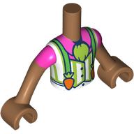 Minidoll Torso Boy with Medium Nougat Arms and Hands with White/Lime Vest, Bright Green Suspenders with Carrots, Dark Pink Shirt print