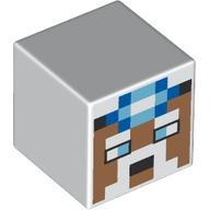 Minifig Head Special, Cube with Pixelated Nougat Face, White Eyebrows, Moustache, Blue Mining Lamp print