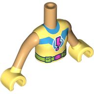 Minidoll Torso Girl with Warm Tan Arms and Hands with Blue 'V', Lavender Lightning Exclamation Mark, Lime Utility Belt print