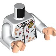 Torso, Shirt, Nougat/Dark Red Leaves, Gold Brooch, Necklace print, White Arms, Light Nougat Hands