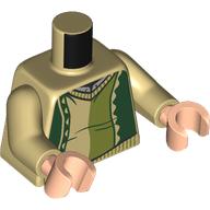 Torso, Sweater, Dark Green/Olive Green Stripes, Light Bluish Grey Shirt print, Tan Arms, Light Nougat Hands