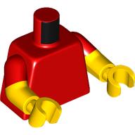Torso, Dual Molded Arms with Red Sleeves Pattern, Yellow Arms and Hands