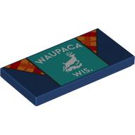Tile 2 x 4 with Kacket, Red/Yellow Collar, Dark Turquoise Shirt, 'WAYUPACA WIS.', Deer print