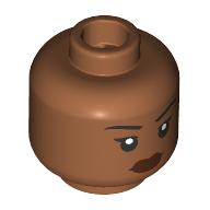 Minifig Head Ramirez, Black Eyebrows, Reddish Brown Lips, Neutral Stare
