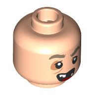 Minifig Head Lotney "Sloth" Fratelli, Dark Tan Eyebrows, Lopsided Eyes, Nougat Eyeshadow, Open Mouth, Broken Teeth