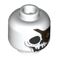 Minifig Head One-Eyed Willie, Skeleton Skull, Dark Brown Eyepatch, Silver Jewels