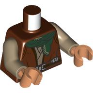 Torso, Jedi Robe, Dark Tan Shirt, Black Belt, Dark Green Handkerchief print, Dark Tan Arms, Nougat Hands