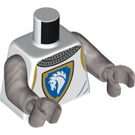 Torso, Knight Armor, Chain Mail, Shield with White Horse on Blue Field, Gold Border print, Flat Silver Arms and Hands