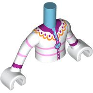 Minidoll Torso Girl with White Arms and Hands with White Jacket, Bright Light Orange Collar, Dark Purple/Bright Pink Trim, Medium Azure Pendant print