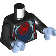 Torso, Muscles, Red Spider, Dark Blue Armor, Metal Blue Lightning Bolts print, Black Arms, Bright Light Blue Hands
