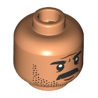 Minifig Head Reuben Delgado, Black Eyebrows, Moustache, Stubbled Beard, Stern/Scared