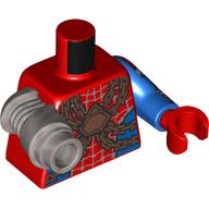 Torso, Blue Left Arm, Red Hand, Flat Silver Mechanical Right Arm with Cooper Chains, Silver Spider Webbings with Barbs, Dark Bluish Grey Bandages print