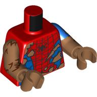 Torso, Dual Molded Arms, Torn Red/Blue Spider Man Suit, Fur print, Left Blue Sleeve Pattern, Medium Nougat Arms and Hands