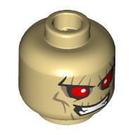 Minifig Head Hobgoblin, Dark Tan Lines, Big Red Eyes, Sharp Teeth, Mean Grin / Open Mouth, Raised Eyebrow