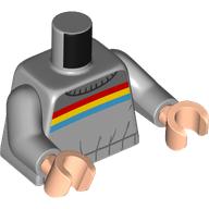 Torso, Sweater, Red/Yellow/Dark Azure Stripes print, Light Bluish Gray Arms, Light Nougat Hands