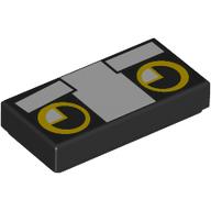 Tile 1 x 2 with Blocky Cat Face, Yellow Eyes, White Eyebrows print