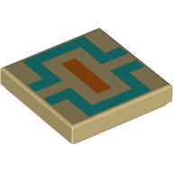 Tile 2 x 2 with Orange/Dark Turquoise Lines print