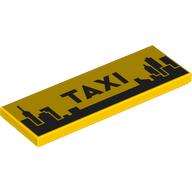 Image of part Tile 2 x 6 with black 'TAXI', City Skyline print