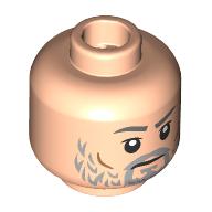 Image of part Minifig Head Cobb Vanth, Dark Bluish Grey Eyebrows, Scruffy Light Bluish Grey Beard, Neutral / Lopsided Grin