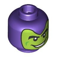 Minifig Head Green Goblin, Lime Face, Black Eyebrows, Green Lines, Mean Smile
