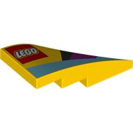 Slope Curved 4 x 2 with Stud Notch Left with LEGO logo, Medium Azure/Black/Magenta Shapes print