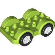 Duplo Car Base 2 x 6 - 4 White Wheels with Black Tires on 4 Fixed Axles