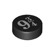 Image of part Tile Round 1 x 1 with White '9 3/4' print
