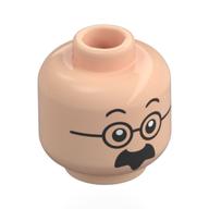 Minifig Head Professor Cuthbert Calculus, Black Eyebrows, Thick Moustache, Round Glasses