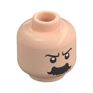 Minifig Head Thomson, Black Eyebrows, Thick Moustache Flared Ends, Angry / Smile, Closed Eyes