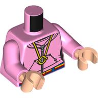 Torso, Hoodie, Silver Zipper, Yellow Necklace, Red/Yellow/Blue Belt print, Bright Pink Arms, Light Nougat Hands
