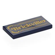 Tile 2 x 4 with Gold Sign, 'Brickville' Print Dark Blue