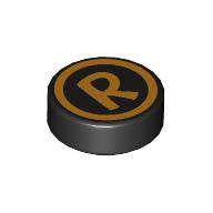 Tile Round 1 x 1 with Bright Light Orange Circle, 'R' print