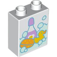 Duplo Brick 1 x 2 x 2 with Bottom Tube with Bubbles, Sponge, Rubber Duck, and Bottle of Shampoo Print