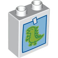 Duplo Brick 1 x 2 x 2 with Bottom Tube with Childs Drawing of a Dinosaur Print