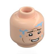 Minifig Head Dennis Nedry, Black Eyebrows, Cheek Lines, Worried, Bright Blue Water Splotches / Scared, Dark Blue Venom Splotches