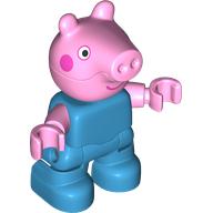 Duplo Figure Child, Pig with Dark Pink Cheeks, Small Smile, Hearing Aid print (George Pig)