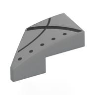 Brick Wedged, Curved 2 x 1 with Stud Notch Right with Black Lines, Dots print