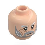 Minifig Head Magneto, White/Light Bluish Grey Thick Eyebrows, Beard, Nougat Wrinkle, Neutral / Smile