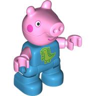 Duplo Figure Child, Pig with Dark Pink Cheeks, Green Dinosaur print (George Pig)