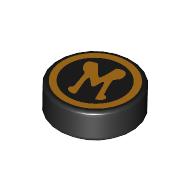 Tile Round 1 x 1 with Bright Light Orange Circle, 'M' print