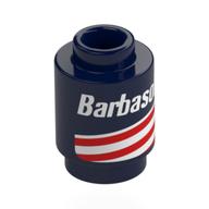 Brick Round 1 x 1 Open Stud with White 'Barbasol', White and Red Stripes print