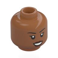 Minifig Head, Thin Black Eyebrows, Dark Red Lips, Smile