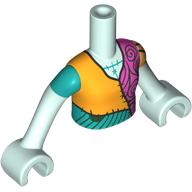 Minidoll Torso Girl with Light Aqua Arms and Hands with  Orange/Dark Turquoise/Dark Pink Patched Shirt print