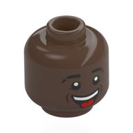 Minifig Head Vinícius Júnior, Black Eyebrows, Open Mouth Smile, Tongue Sticking Out