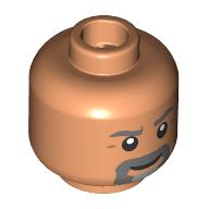 Minifig Head, Dark Bluish Grey Eyebrows, Moustache, Beard with Light Bluish Grey Patch