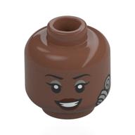 Minifig Head Nyota Uhura, Black Eyebrows, Silver Eyeshadow, Dark Red Lips, Silver Microphone